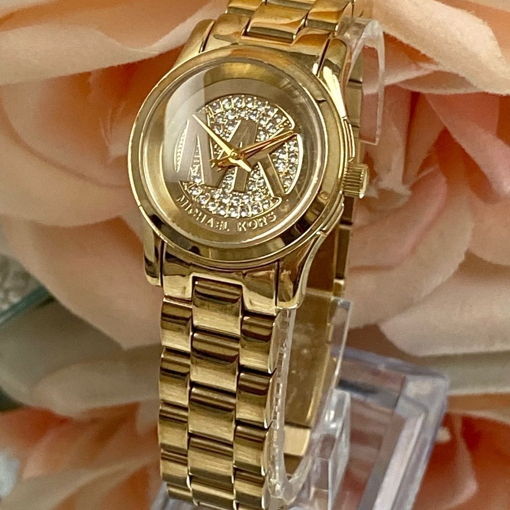 Michael Kors Mini Runway Crystal Accented Dial Gold-Tone Watch - Picture 3 of 16